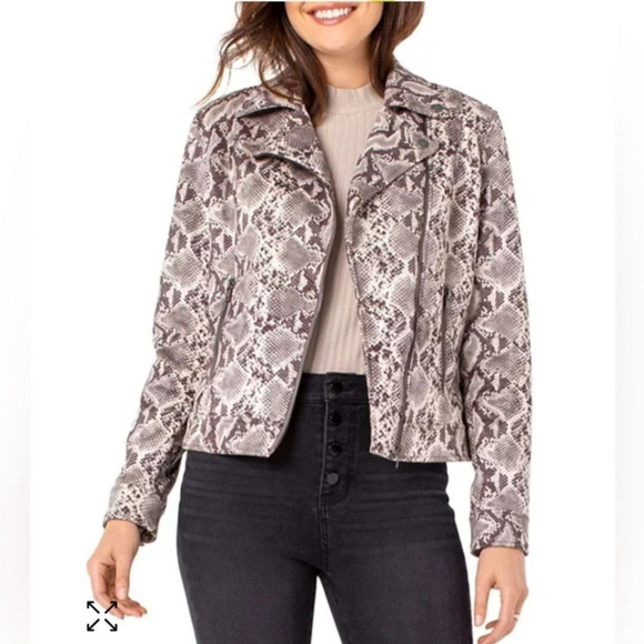 Liverpool Jackets & Blazers - NWOT Pool Los Angeles Snakeskin-Print Moto Jacket Size S Chic & Edgy Grey Python